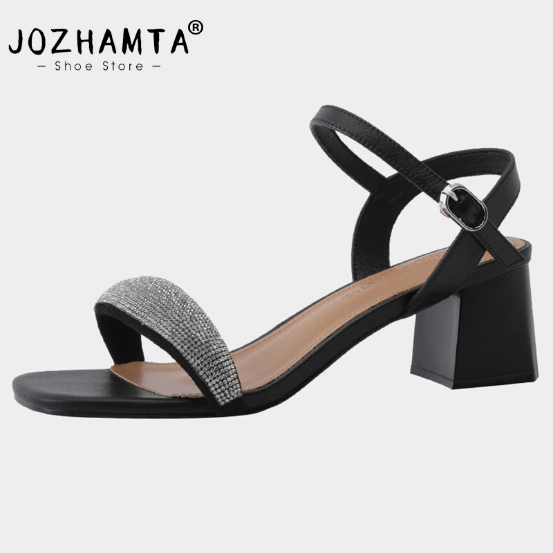JOZHAMTA Size 34-40 Women Sandals Luxury Crystal Real Leather High Heels Summer Shoes For Women 2023 Retro Chunky Heeled Sandal 
JOZHAMTA Size 34-40 Women Sandals Luxury Crystal Real Leather High Heels Summer Shoes For Women 2023 Retro Chunky Heeled Sandal