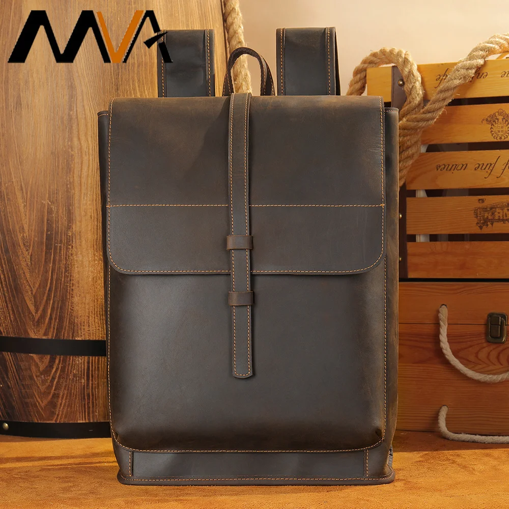 

Рюкзак MVA мужской для ноутбука 13,3 дюйма, кожаный ранец для компьютера, сумка для путешествий из кожи Крейзи Хорс, вместительный уличный портфель для школы