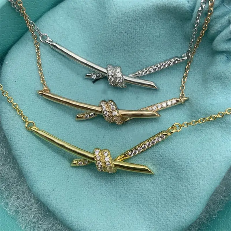 925 Sterling Silver Simple Rose Gold Cross Knot Necklace Twist Design with Diamond Pendant for Women Wedding Ladies Holiday Gift
925 Sterling Silver Simple Rose Gold Cross Knot Necklace Twist Design with Diamond Pendant for Women Wedding Ladies Holiday Gift