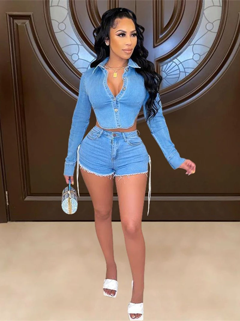 INS Fashion Denim Shorts Sets for Women Two 2 Piece Set Outfits Autumn Clothing Backless Crop Top and Shorts Suit Jean Woman Set
INS Fashion Denim Shorts Sets for Women Two 2 Piece Set Outfits Autumn Clothing Backless Crop Top and Shorts Suit Jean Woman Set