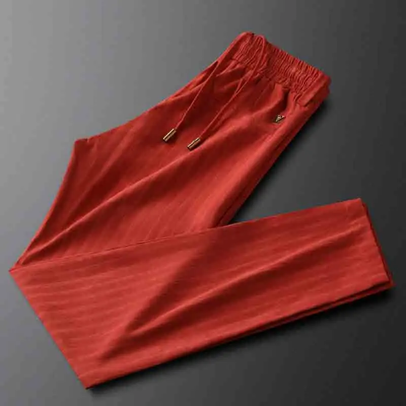 Red trend vertical stripes handsome men's sports casual pants summer thin section knitted thin sweatpants
Red trend vertical stripes handsome men's sports casual pants summer thin section knitted thin sweatpants