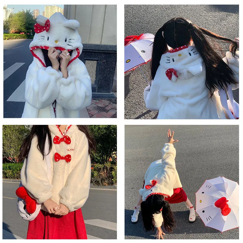Hello Kitty Kawaii Sanrio Plush Hooded Jacket Cartoon Thickened Cardigan Cotton Jacket Girls Winter Anime Pattern White Tops
Hello Kitty Kawaii Sanrio Plush Hooded Jacket Cartoon Thickened Cardigan Cotton Jacket Girls Winter Anime Pattern White Tops