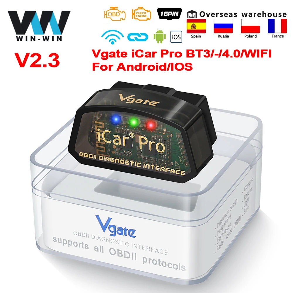 Автомобильный диагностический сканер Vgate iCar Pro ELM327 V2.3 Bluetooth 4 0 для IOS/Android OBD2 WIFI OBD PK