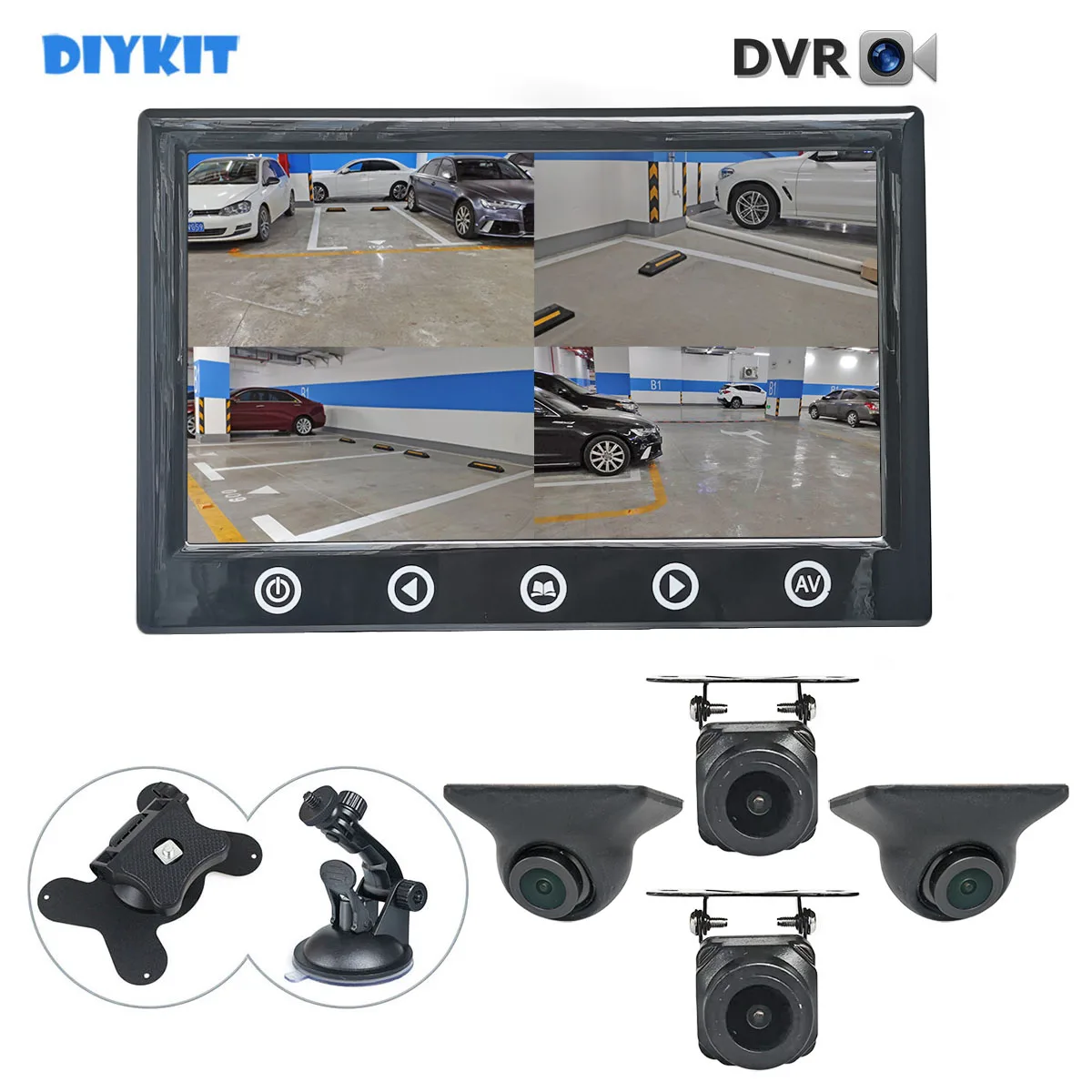 

DIYKIT 7" AHD IPS Split QUAD Car HD Monitor 1280*720P AHD Night Vision Rear View Camera Waterproof with Video Recording