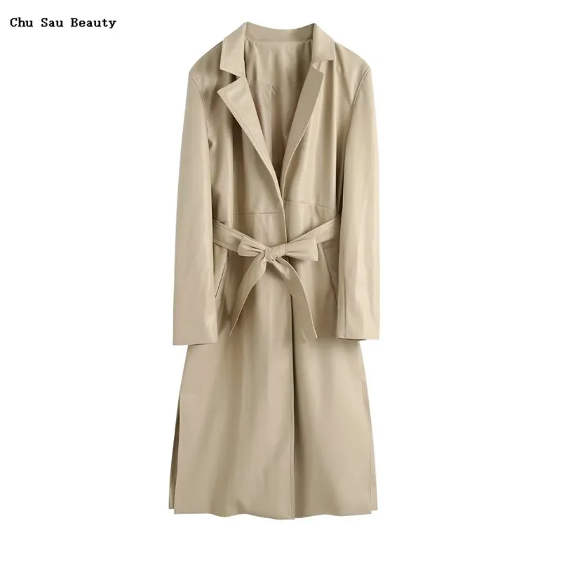 2022New Women Solid Lapel Imitation Leather Temperament With Belt Long Windbreaker Autumn&Winter Fashion Casual High Street Coat
2022New Women Solid Lapel Imitation Leather Temperament With Belt Long Windbreaker Autumn&Winter Fashion Casual High Street Coat