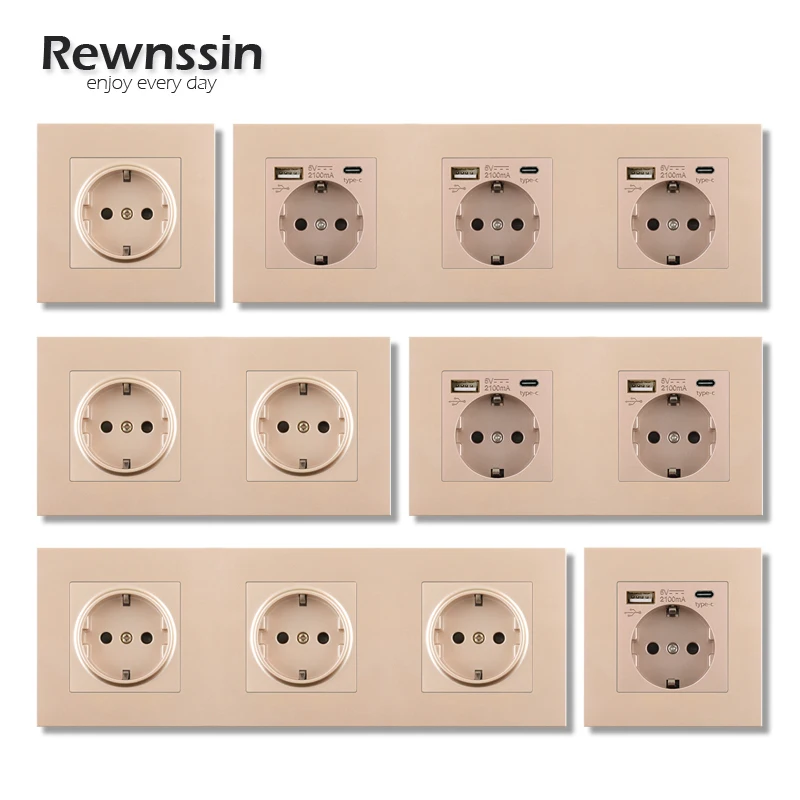 Rewnssin Silver Plastic Gold Socket with Type C and Usb, Russian EU DE Standard Home Wall Mutiple Grey Outlets 220V, 16A
Rewnssin Silver Plastic Gold Socket with Type C and Usb, Russian EU DE Standard Home Wall Mutiple Grey Outlets 220V, 16A