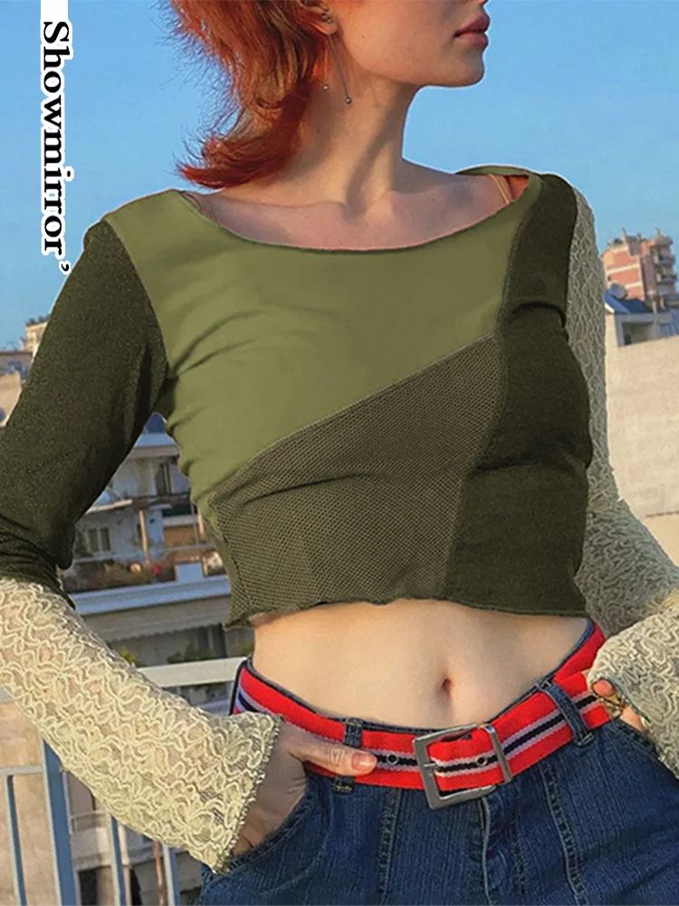 Showmirror Patchwork Vintage Grunge Long Sleeve T-shirt Y2K Streetwear Colorblock Retro Cropped Tops Aesthetic Tee Casu
Showmirror Patchwork Vintage Grunge Long Sleeve T-shirt Y2K Streetwear Colorblock Retro Cropped Tops Aesthetic Tee Casu