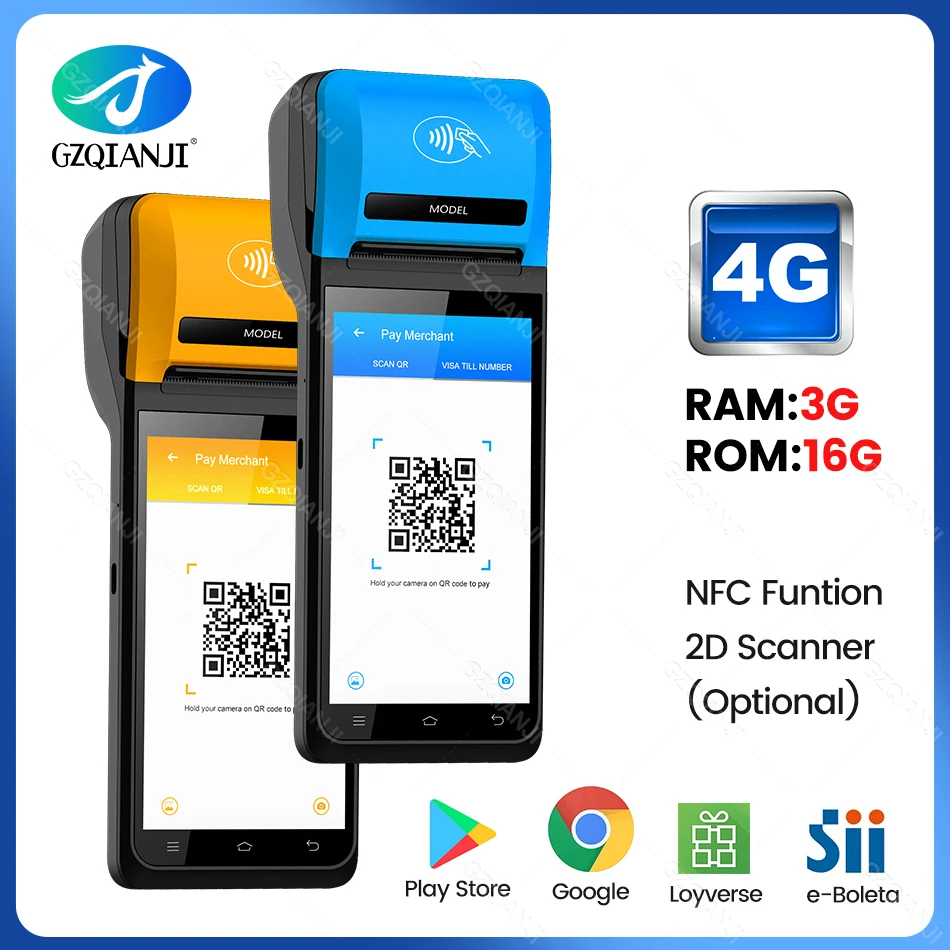 

Android 11 POS-терминал ручной принтер для чеков 58 мм 2D QR-код сканер штрих-кода Bluetooth принтер Поддержка Wifi GPS 4G