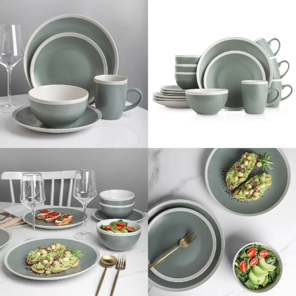 Home Exquisitely Styled 16pc 2-Tone Round Stoneware Dinnerware Set in Green & Cream, Serve 4 in Stunning Serenity at Home.
Home Exquisitely Styled 16pc 2-Tone Round Stoneware Dinnerware Set in Green & Cream, Serve 4 in Stunning Serenity at Home.