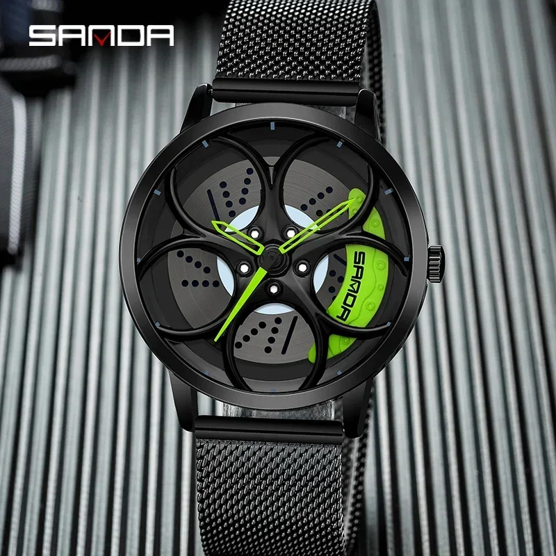 SANDA P1070 Лидер продаж новая модель автомобиля часы с ободом колеса мужские супер