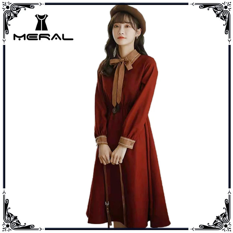MERAL 2021 New Bowknot Lace Cute Ladies Long Sleeve Retro Dresses Thin Red Temperament Elegant Midi Dress
MERAL 2021 New Bowknot Lace Cute Ladies Long Sleeve Retro Dresses Thin Red Temperament Elegant Midi Dress