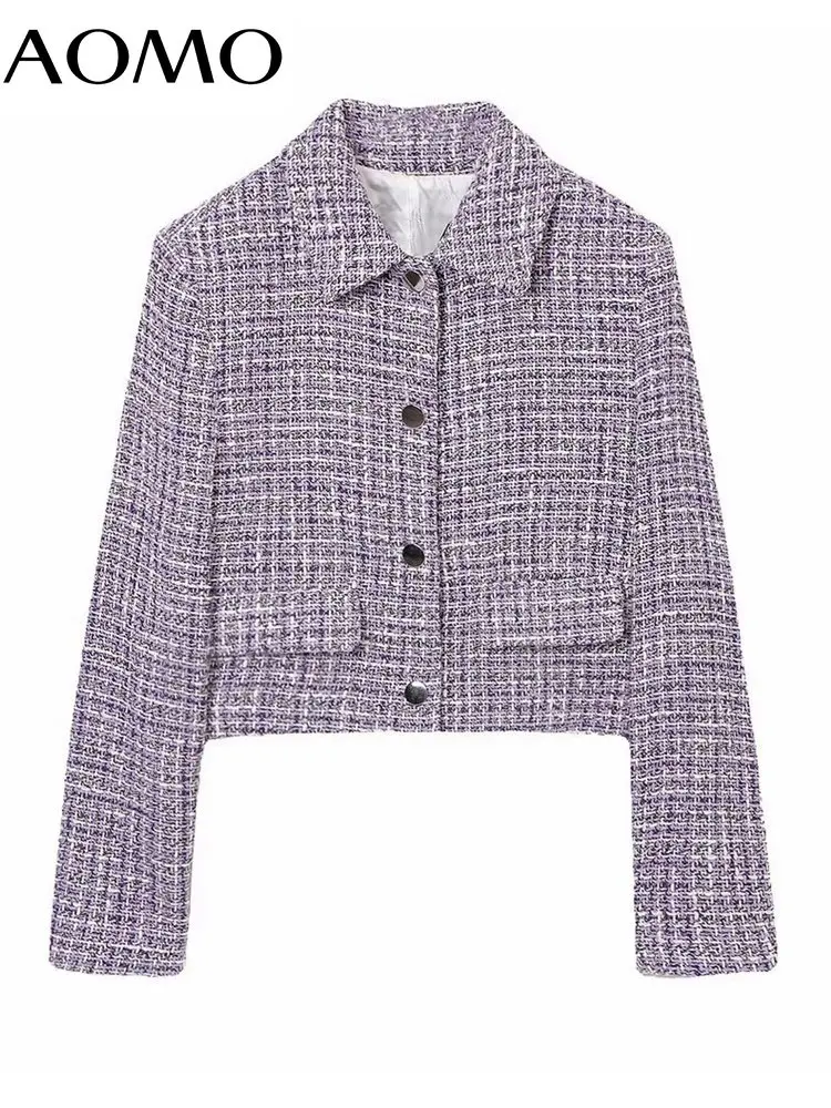 AOMO Women Purple Tweed Crop Blazer Coat Long Sleeve Flap Pockets Female Suit 6P39A
AOMO Women Purple Tweed Crop Blazer Coat Long Sleeve Flap Pockets Female Suit 6P39A
