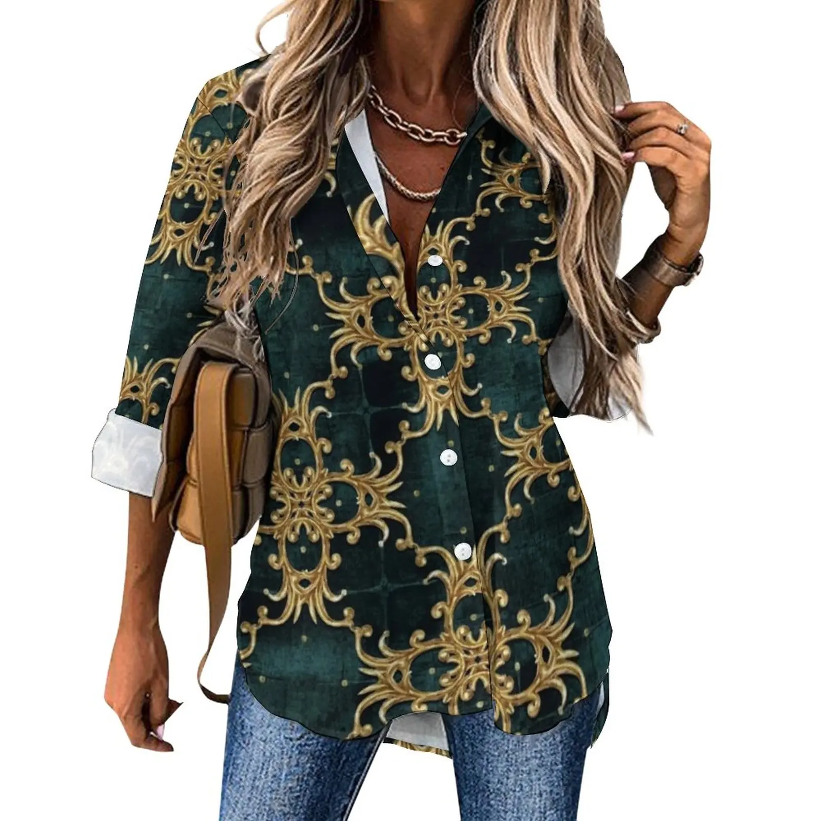 Gold Baroque Floral Casual Blouse Long Sleeve Vintage Print Kawaii Blouses Women Street Wear Oversize Shirts Graphic Gift Idea
Gold Baroque Floral Casual Blouse Long Sleeve Vintage Print Kawaii Blouses Women Street Wear Oversize Shirts Graphic Gift Idea