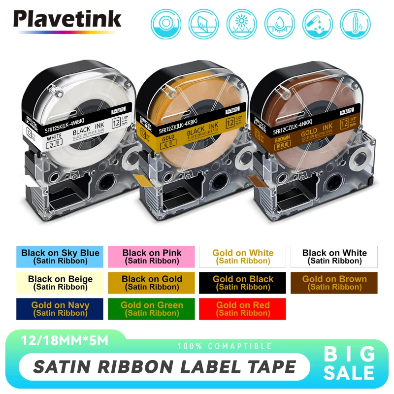 PLAVETINK SFR12PK SFR12ZK LK-4KBK 12 мм совместим с принтером этикеток Epson/Kingjim LW400 Ленточные