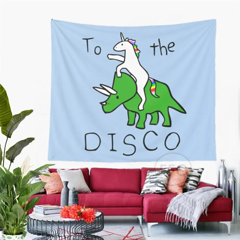 Настенный гобелен в стиле динозавра с забавным единорогом для езды на дискотеке
Настенный гобелен в стиле динозавра с забавным единорогом для езды на дискотеке
