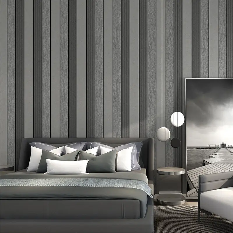 

Vertical Stripes Gray Wallpaper 3D Embossing Bedroom Sofa Tv Bedside Background Wallpaper Home Decor Living Room Papel De Parede