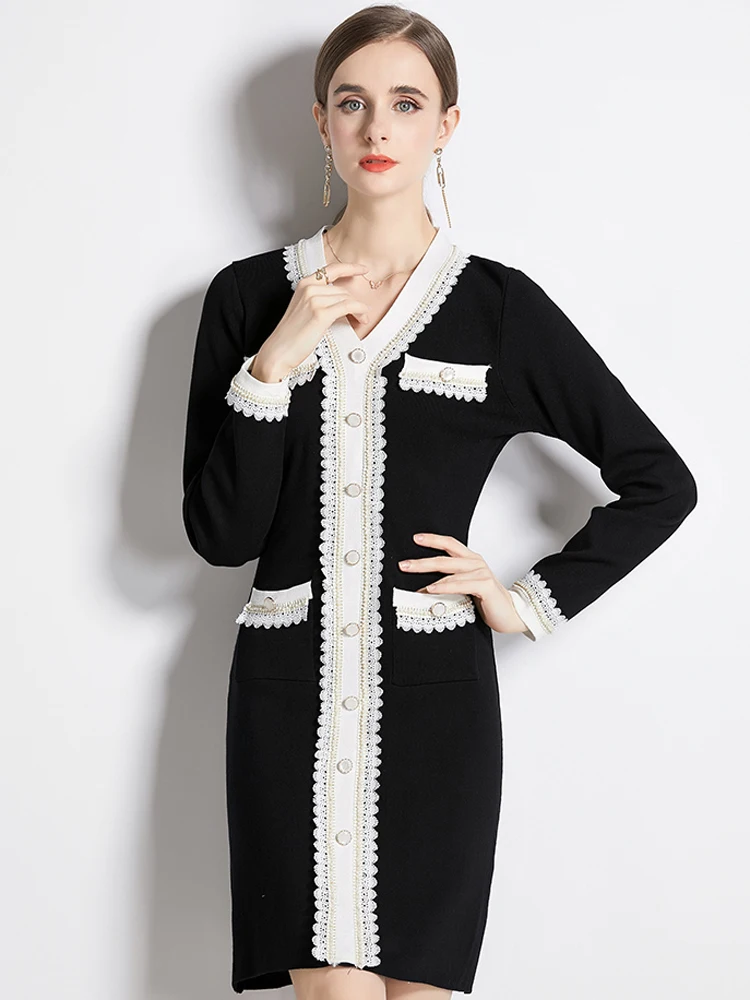 Autumn Winter Knitting Sweater Dresses for Women 2022 Elegant Long Sleeve Color Block Slim Knee Length Office Party Robe Black
Autumn Winter Knitting Sweater Dresses for Women 2022 Elegant Long Sleeve Color Block Slim Knee Length Office Party Robe Black