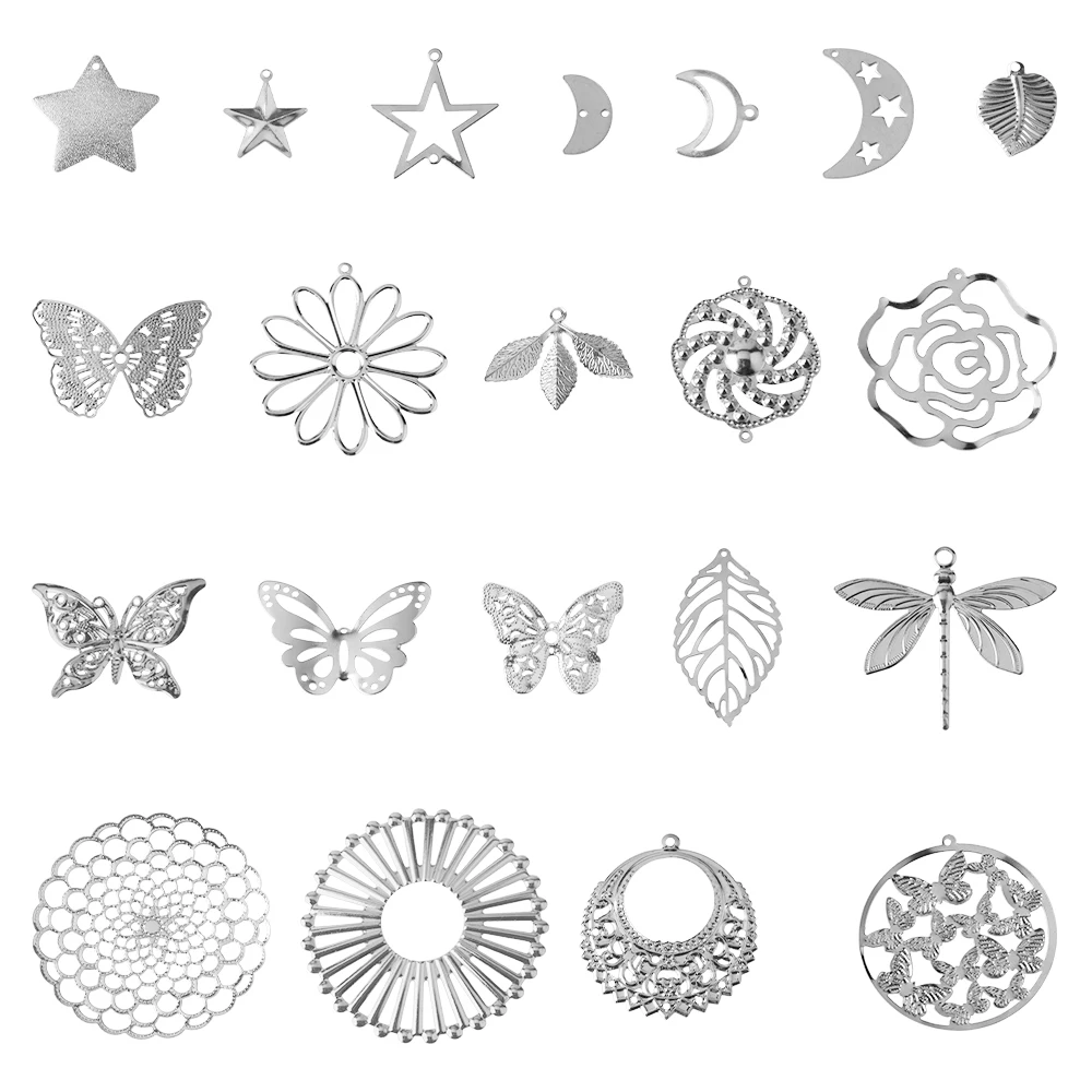 

10Pcs Tibetan Silver Buttefly Leaf Star Moon Pendats Beads Crafts Connectors for Jewelry Making DIY Charms Earing Decoration