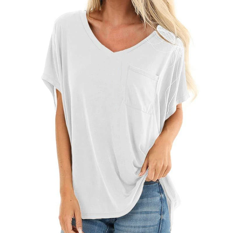Solid Color Fashion women's V-neck Casual Sexy Pocket T-shirt Basic Models Wild Loose Female T-shirt
Solid Color Fashion women's V-neck Casual Sexy Pocket T-shirt Basic Models Wild Loose Female T-shirt