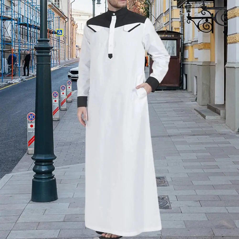 

Men Long Robe Traditional Men's Collar Robe with Contrast Color Buttons Half Placket Pockets Loose Fit Attire for A for Men