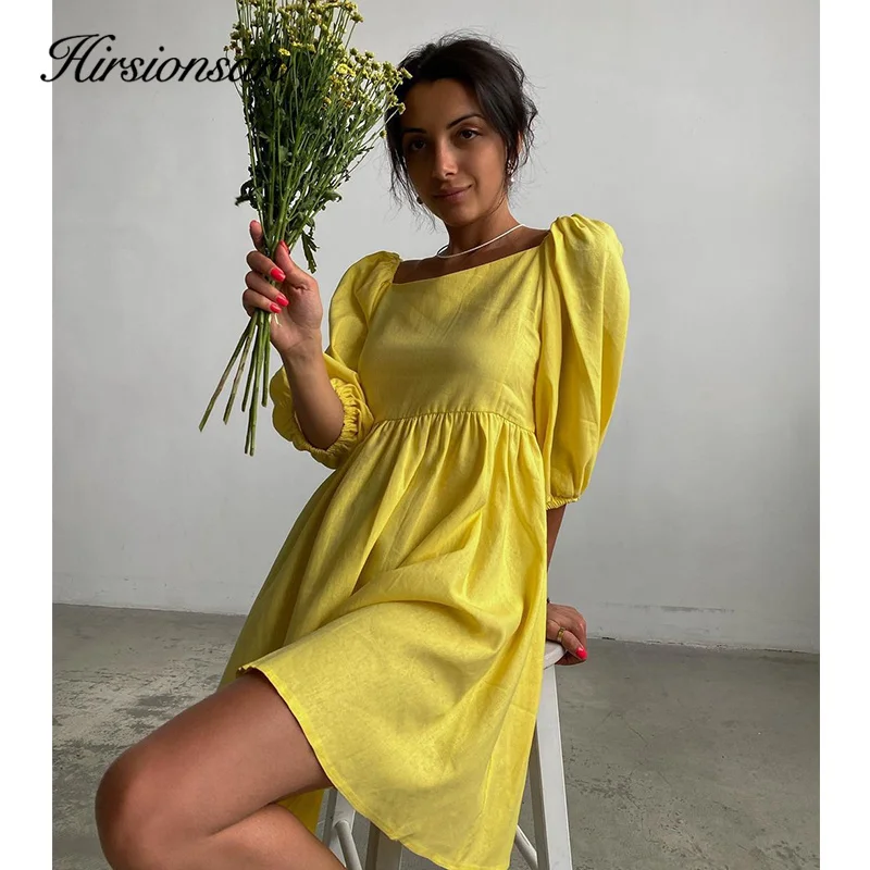 Hirsionsan Solid Square Neck Puff Short Sleeved Dress Women Summer Casual High Waist Slim Dresses Simple Trendy Female Clothing
Hirsionsan Solid Square Neck Puff Short Sleeved Dress Women Summer Casual High Waist Slim Dresses Simple Trendy Female Clothing