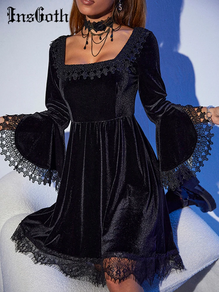 InsGoth Mall Goth Flare Sleeve Velvet Black Dress Women Vintage Punk Lace Trim High Waist Dresses Autumn Elegant Club Partywear
InsGoth Mall Goth Flare Sleeve Velvet Black Dress Women Vintage Punk Lace Trim High Waist Dresses Autumn Elegant Club Partywear