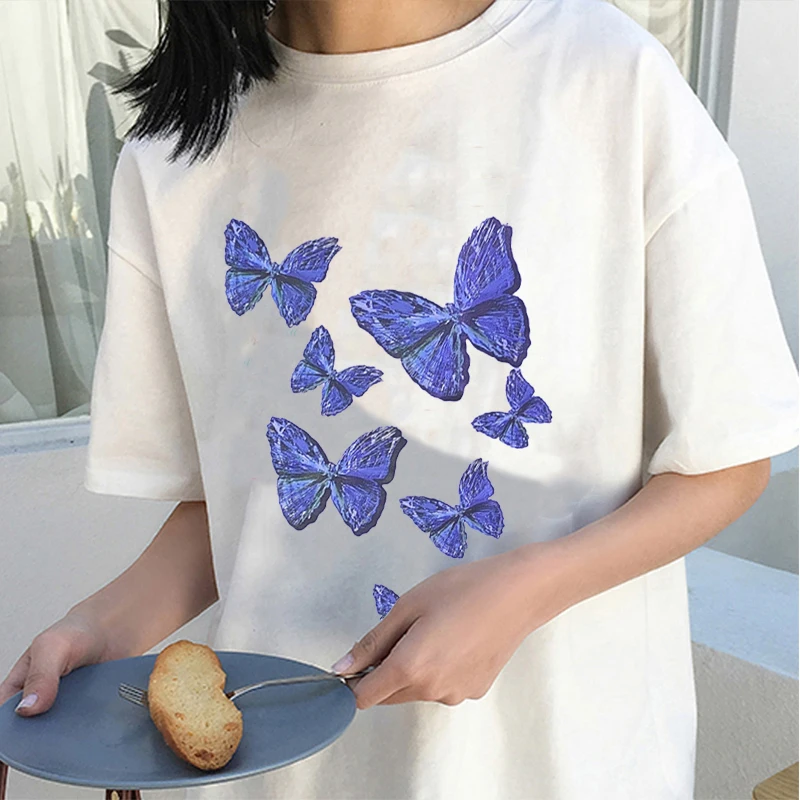 Summer Women T-Shirt Vintage Fashion Short Sleeve T-shirts Female Ulzzang Blue Butterfly Cartoon Print Tee shirt Tops
Summer Women T-Shirt Vintage Fashion Short Sleeve T-shirts Female Ulzzang Blue Butterfly Cartoon Print Tee shirt Tops