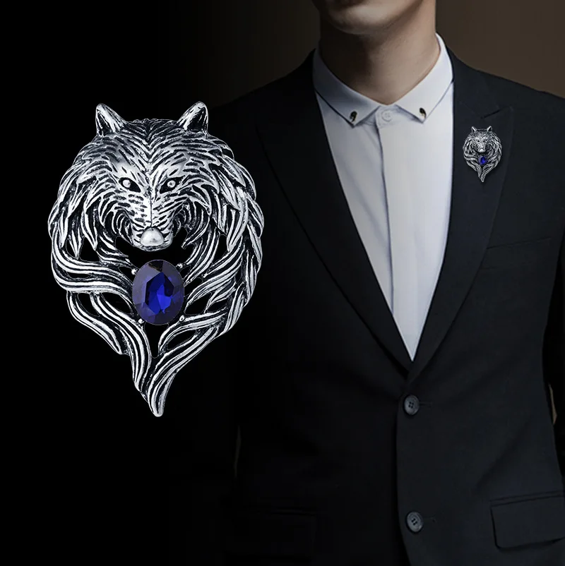 

New Vintage Animal Wolf Brooche Rhinestone Collar Pins Badge Brooches Fashion Suit Shirt Clothing Jewelry for Men Accessories