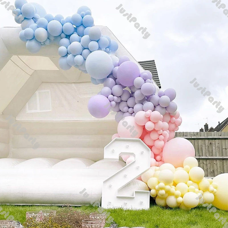 

Пастельные латексные шары-макароны, радужные, синие, желтые, розовые, персиковые, фиолетовые шары, гирлянда с арокой, украшение на день рожде...