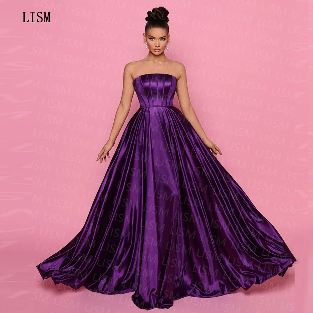 LISM Purple A-line Strapless Ball Gown Satin Corset Boning Zipper Back Floor Length Pleat Elegant Formal Evening Party Dresses
LISM Purple A-line Strapless Ball Gown Satin Corset Boning Zipper Back Floor Length Pleat Elegant Formal Evening Party Dresses