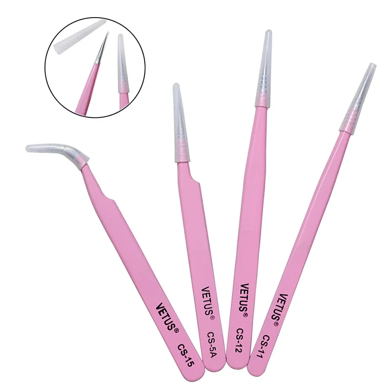 

Pink/Black VETUS Anti Static Eyelash Grafting Tweezers Stainless Steel Hyperfine High Precision ESD Nipper