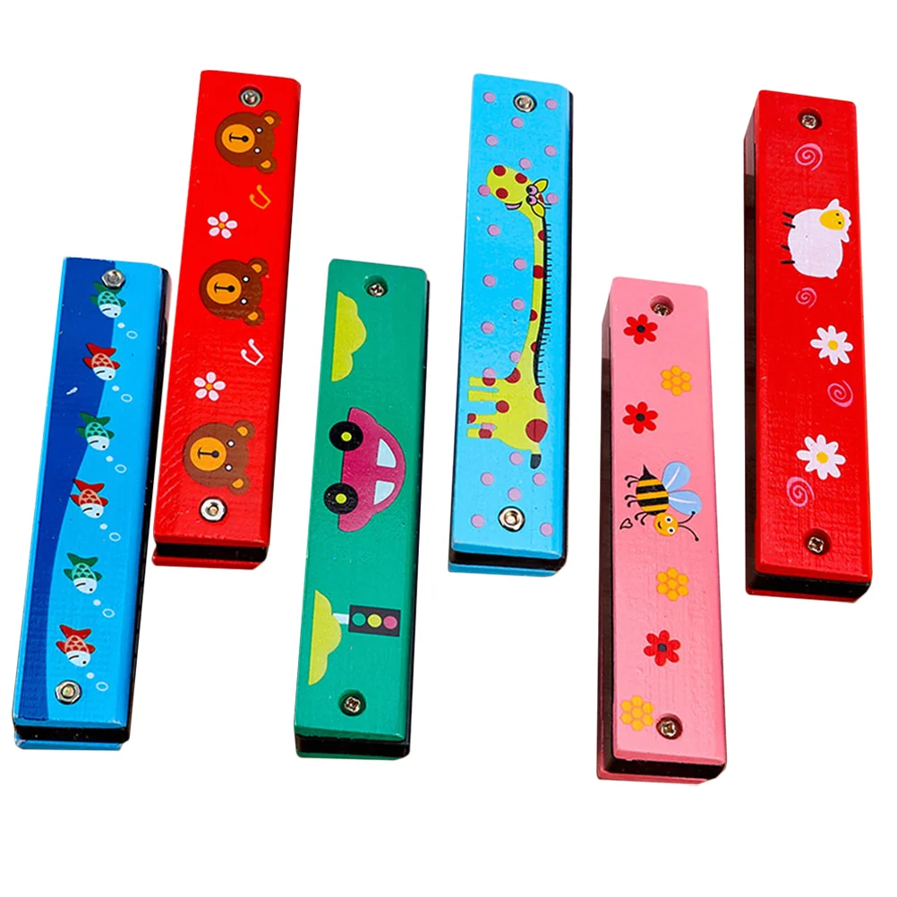 

6 Pcs Harmonica Small Children Plaything Double Row Music Gifts Puzzle Wooden Instrument Toy Students Beginner Pupils Toys