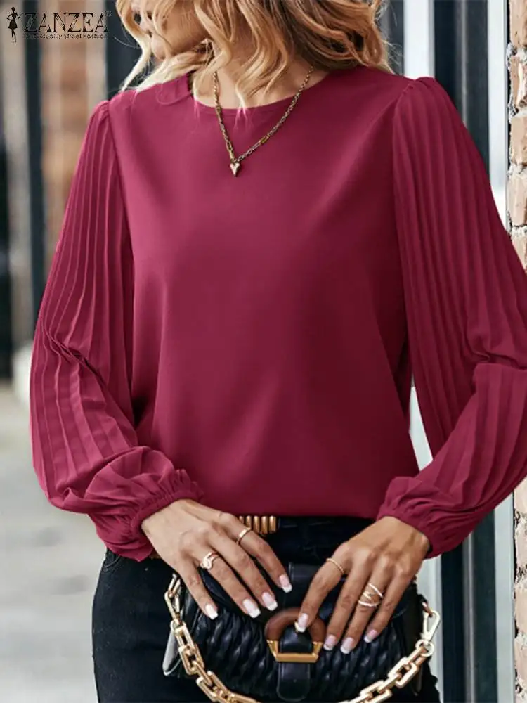 ZANZEA 2023 Autumn Round Neck Shirt Women Vintage Tops Fashion Pleats Long Sleeve Blouse Holiday Causal Loose Solid Color Blusas
ZANZEA 2023 Autumn Round Neck Shirt Women Vintage Tops Fashion Pleats Long Sleeve Blouse Holiday Causal Loose Solid Color Blusas