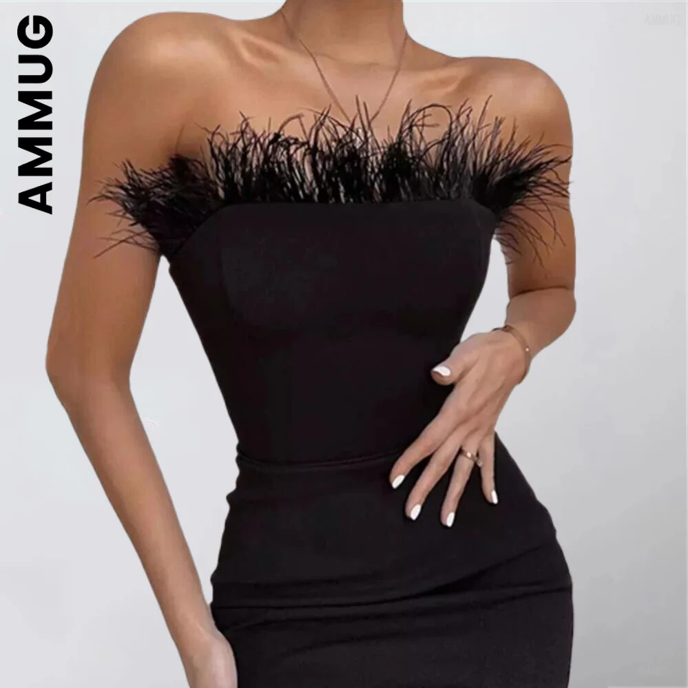 Sexy Strapless New Summer Backless Feather Black Midi Women Bodycon Bandage Dress 2022 Fashion Party Club Dress Vestido
Sexy Strapless New Summer Backless Feather Black Midi Women Bodycon Bandage Dress 2022 Fashion Party Club Dress Vestido
