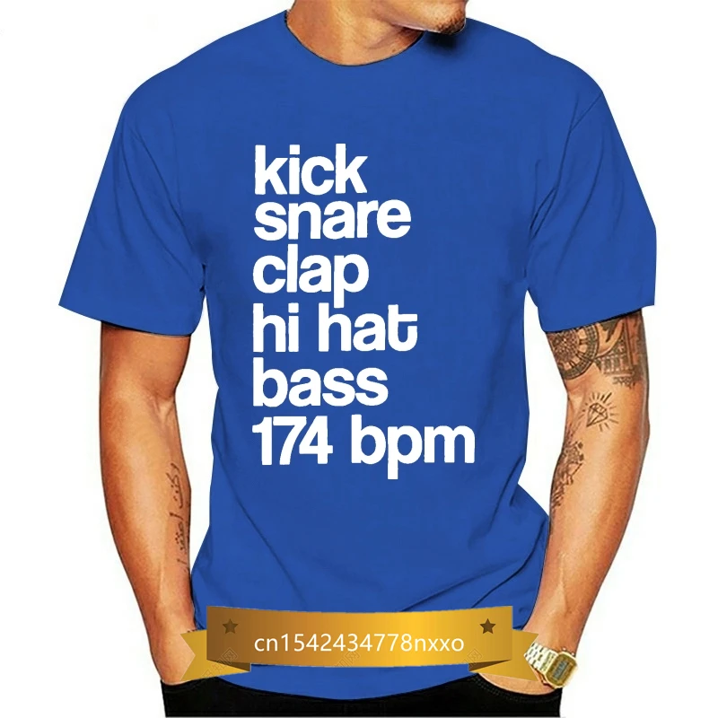 

Dj Shirt - Kick Snare 174 Bpm - Synthesizer Bass Synth Music Drum Bass Producer Printed T Shirt Print T shirt Mens Summer