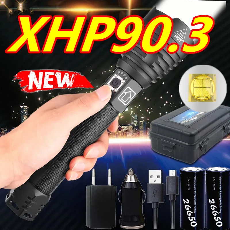 Super Powerful Xlamp XHP90 26650 battery LED Flashlight Tactical XHP70 Flash light USB Rechargeable Waterproof Lamp for Camping
Super Powerful Xlamp XHP90 26650 battery LED Flashlight Tactical XHP70 Flash light USB Rechargeable Waterproof Lamp for Camping