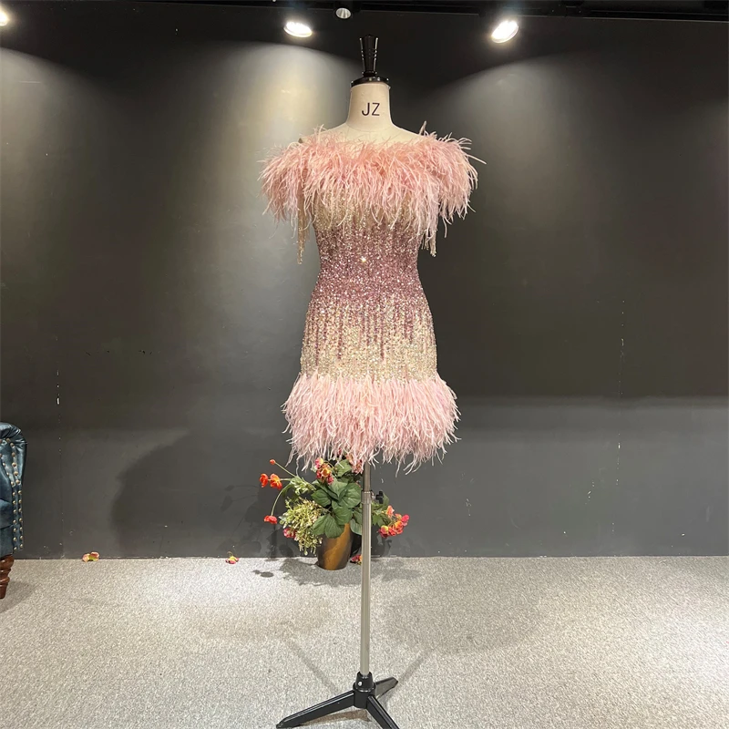 100%Real Photos vestido de noche Pink Color Luxury Beads Off the Shoulder Feathers Formal Party Women Short Evening Dresses
100%Real Photos vestido de noche Pink Color Luxury Beads Off the Shoulder Feathers Formal Party Women Short Evening Dresses