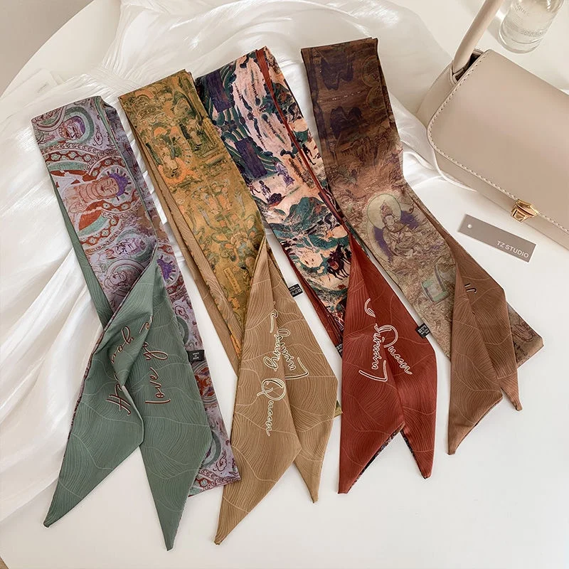 

Двухсторонний шелковый шарф для волос в стиле ретро, 160 см, ленточный ободок, шейный платок, галстук-бабочка, украшение для сумки, аксессуары для волос