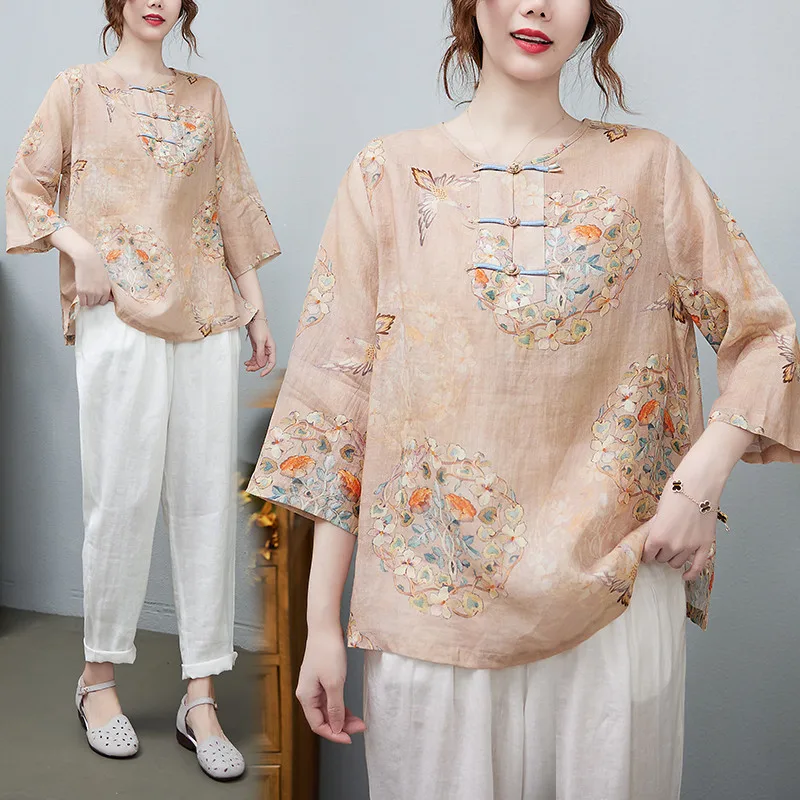 2022 Spring And Summer New Loose Print 9-sleeve Stand Collar Shirt Vintage Button Top Women
2022 Spring And Summer New Loose Print 9-sleeve Stand Collar Shirt Vintage Button Top Women