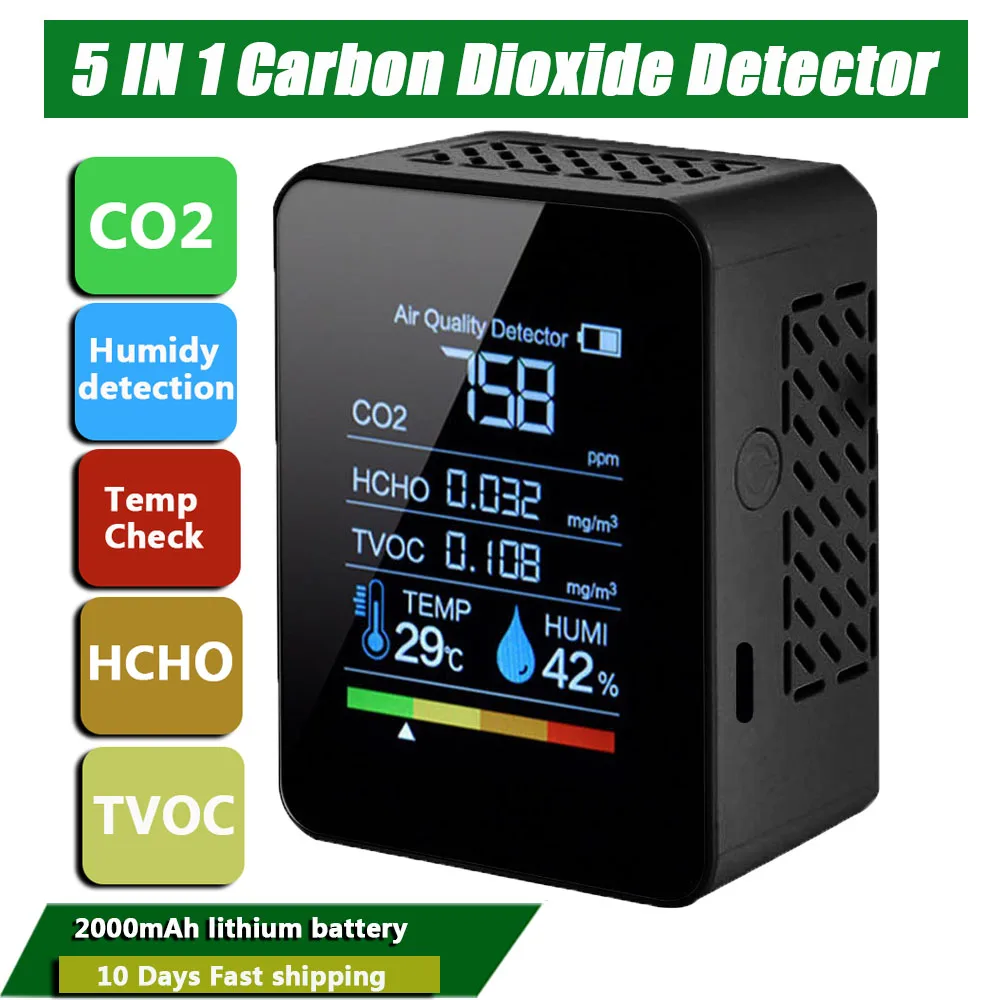 Multifunctional Air Quality Monitor 5in1 Indoor CO2 Detector Portable TVOC HCHO Analyzer with Humidity Monitor LCD Screen
Multifunctional Air Quality Monitor 5in1 Indoor CO2 Detector Portable TVOC HCHO Analyzer with Humidity Monitor LCD Screen