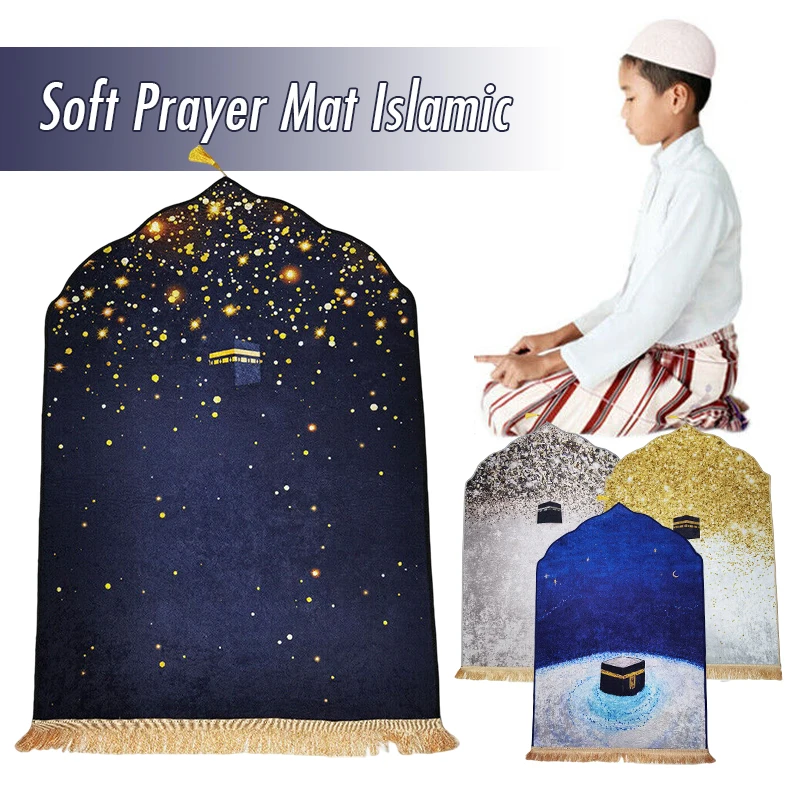 

Muslim Soft Prayer Mat Islamic Ramadan Worship Blanket Non-Slip Flannel Worship Paded Rug Portable Kneel Embossing Floor Carpet