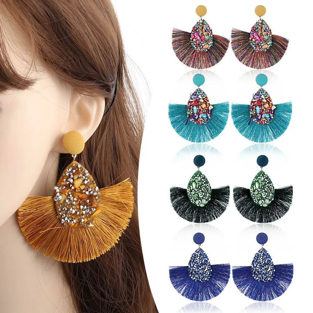 

Bohemia Women Charm Colorful Fringe Drop Teardrop Crystal Glitter Sequins Dangle Tassel Earrings