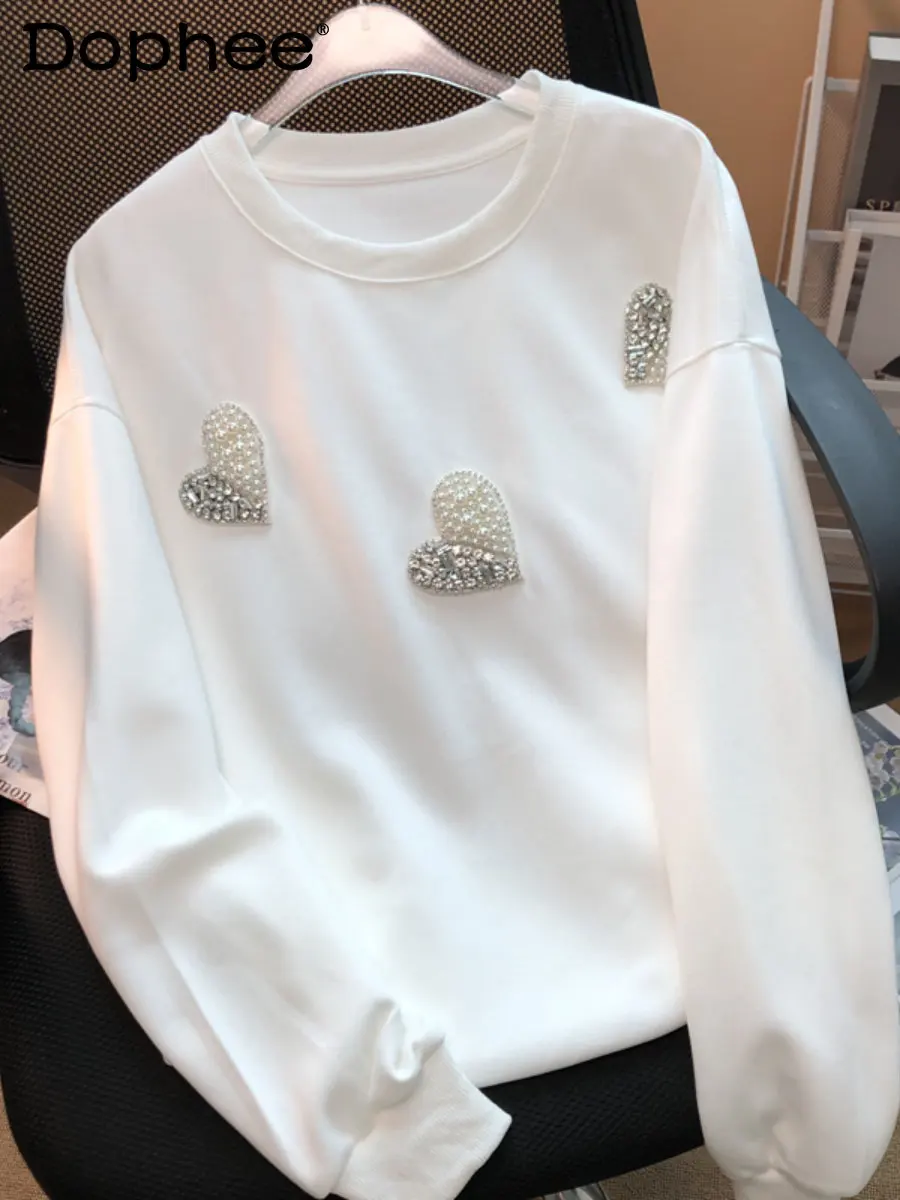 Exquisite Rhinestone Beaded Love Sweatshirt Coat Female 2022 Autumn Winter New Round Neck Versatile Loose Long Sleeves Hoody Top 
Exquisite Rhinestone Beaded Love Sweatshirt Coat Female 2022 Autumn Winter New Round Neck Versatile Loose Long Sleeves Hoody Top