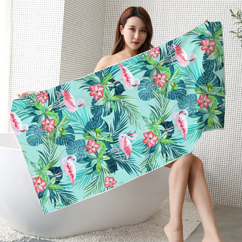 

Flamingo Bath Towel Palm Leaf Beach Towel Tropical Botanical Leaves Absorbent Quick Dry Swimming Sport Towels Camping Yoga Mat