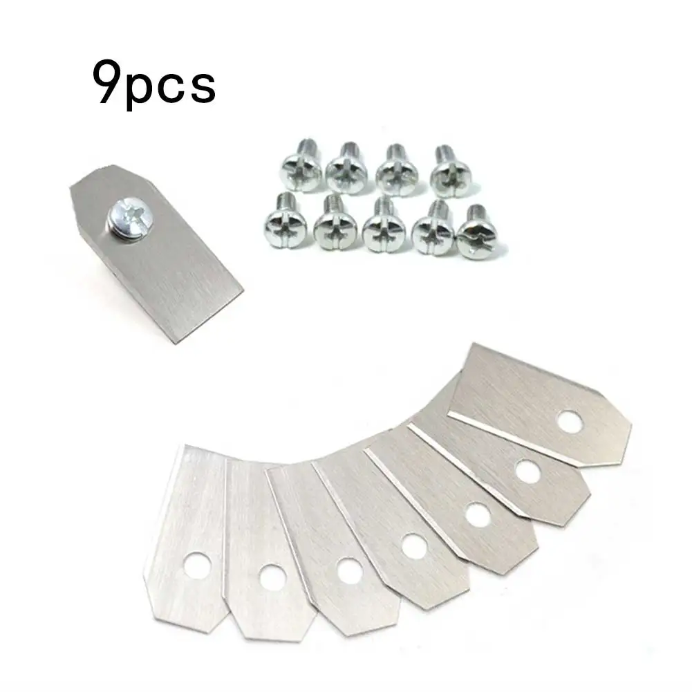 9pcs Blades 50-52HRC Sliver 35*18*0.75mm Stainless Steel Replacement Garden Machinery Lawn Mower Blades
9pcs Blades 50-52HRC Sliver 35*18*0.75mm Stainless Steel Replacement Garden Machinery Lawn Mower Blades