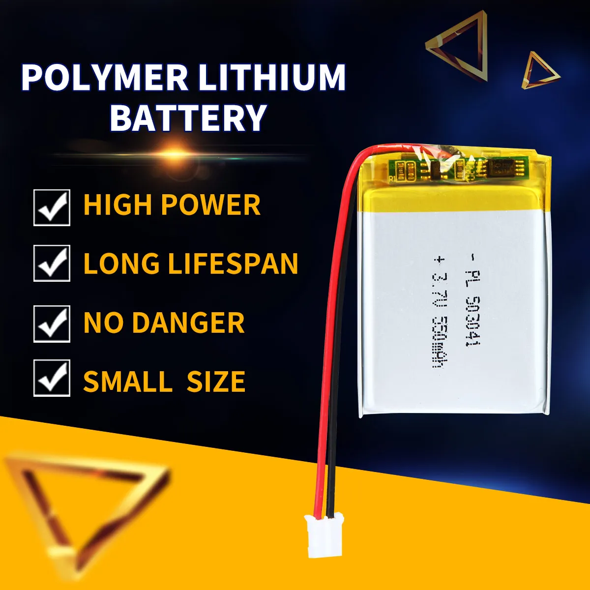 3.7V 550mAh 503041 Rechargeable Lithium Polymer Battery For MP3 MP4 Toys Camera Bluetooth Headset Recording Pen Lipo Cell
3.7V 550mAh 503041 Rechargeable Lithium Polymer Battery For MP3 MP4 Toys Camera Bluetooth Headset Recording Pen Lipo Cell