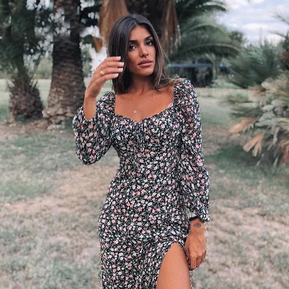 Spring Vintage Square Collar Long Sleeve Floral Dress Women Autumn Winter Slit Long Maxi Dresses Thin Floral Boho Dress Vestidos
Spring Vintage Square Collar Long Sleeve Floral Dress Women Autumn Winter Slit Long Maxi Dresses Thin Floral Boho Dress Vestidos