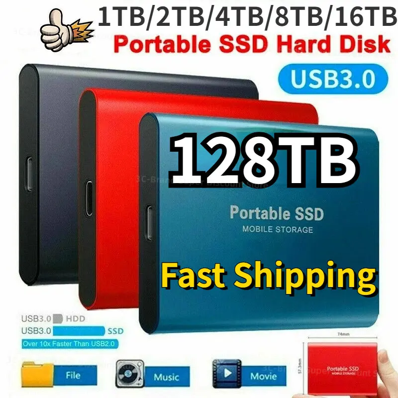 

2023 High-speed External Hard Drive 2TB 4TB 8TB USB3.1 SSD 2.5 Inch Portable SSD 16TB 32TB 64TB 128TB Hard Disk for Laptop PS4