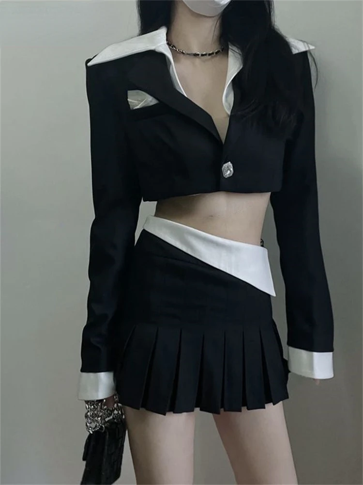 Autumn Diablo Short Skirt Sets Women Fashion Blazer Tops + High Waist Pleated Skirt Two-piece Korean Trend Clothing 2023 Chic 
Autumn Diablo Short Skirt Sets Women Fashion Blazer Tops + High Waist Pleated Skirt Two-piece Korean Trend Clothing 2023 Chic