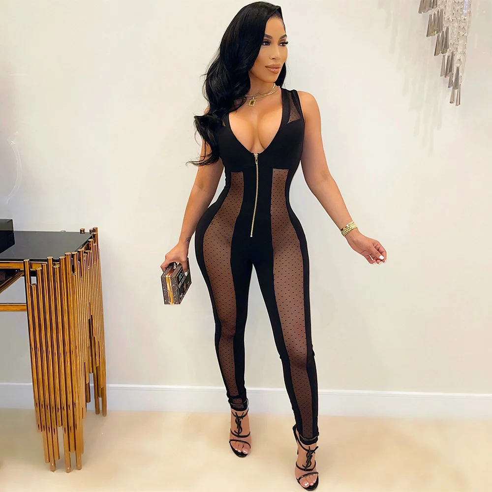 Zabrina Mesh Jumpsuits Woman Sleeveless Night Party Women's Sexy Outfit V-neck Streetwear Overalls Fashion Black Rompers Traf
Zabrina Mesh Jumpsuits Woman Sleeveless Night Party Women's Sexy Outfit V-neck Streetwear Overalls Fashion Black Rompers Traf